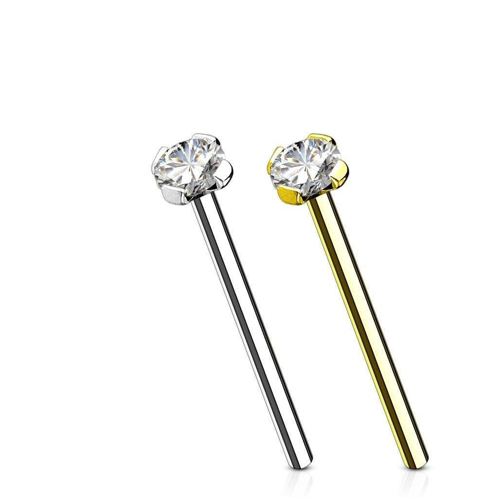 14k Gold Prong Fishtail Nose Bar 20G 18G-My Body Piercing Jewellery