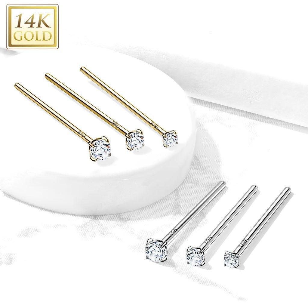 14k Gold Prong Fishtail Nose Bar 20G 18G-My Body Piercing Jewellery