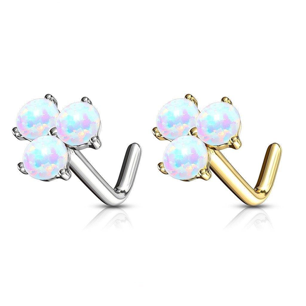14kt Gold 3 Opal Nose L Bend 20G-My Body Piercing Jewellery