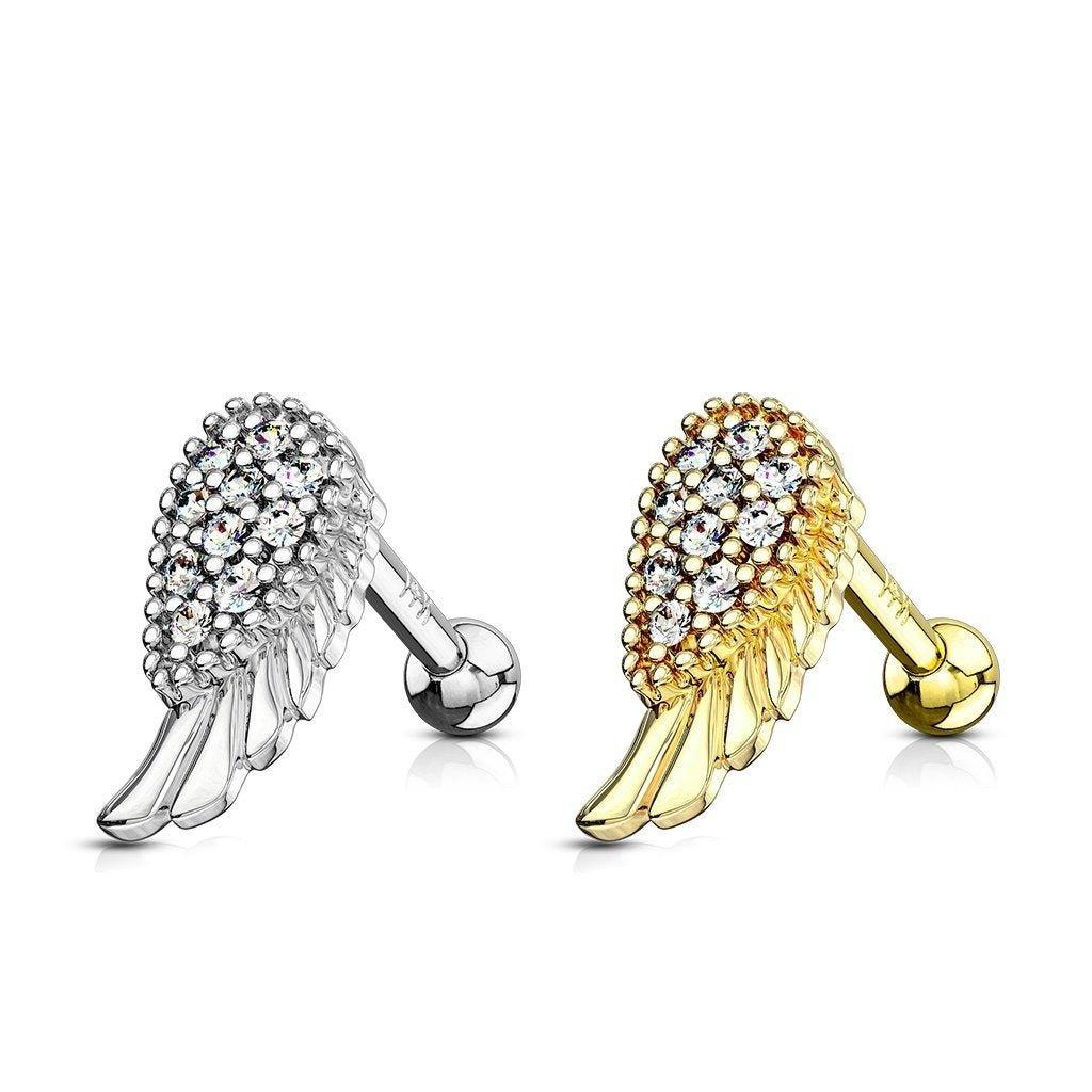 14kt Gold Angel Wing Cartilage Bar 16G 6mm-My Body Piercing Jewellery