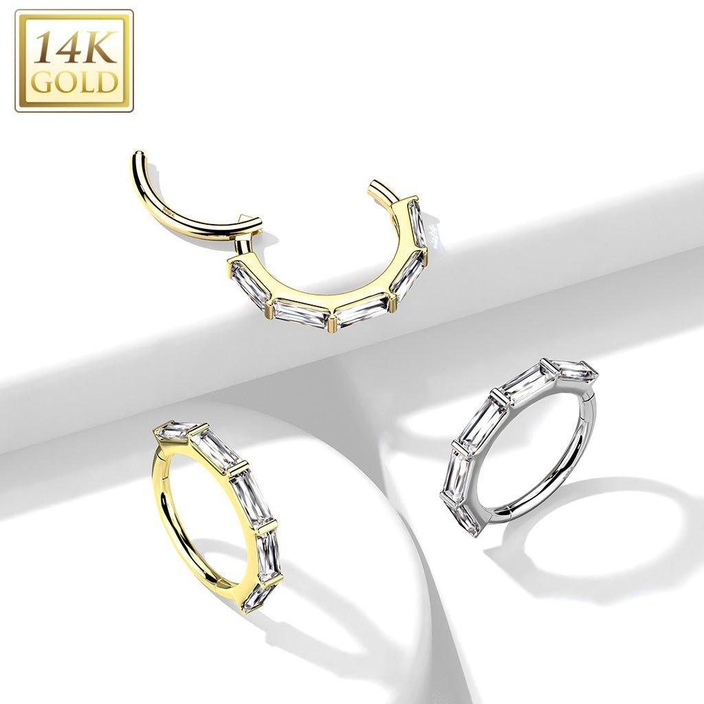 14kt Gold Baguette Cut Hinged Ring 16G-My Body Piercing Jewellery