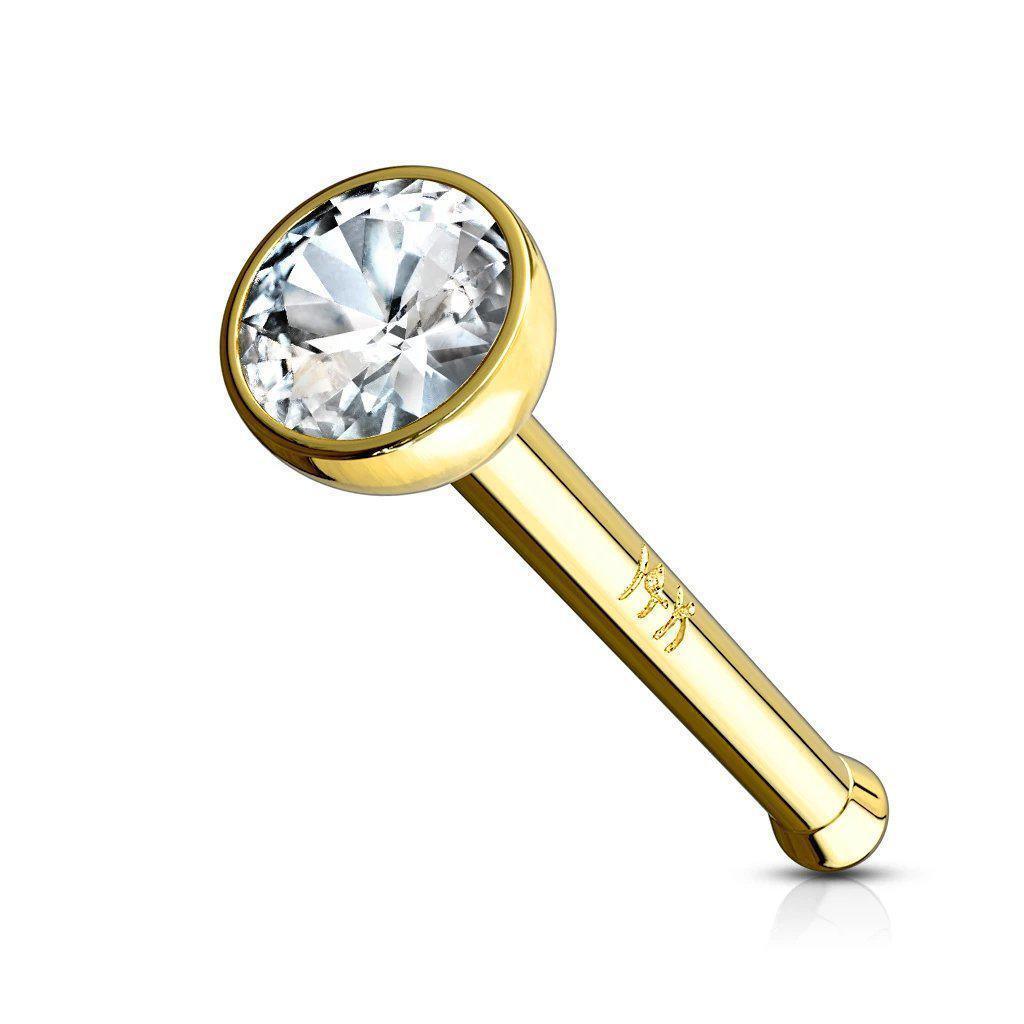14kt Gold Bezel Gem Nose Bone 20G 18G-My Body Piercing Jewellery