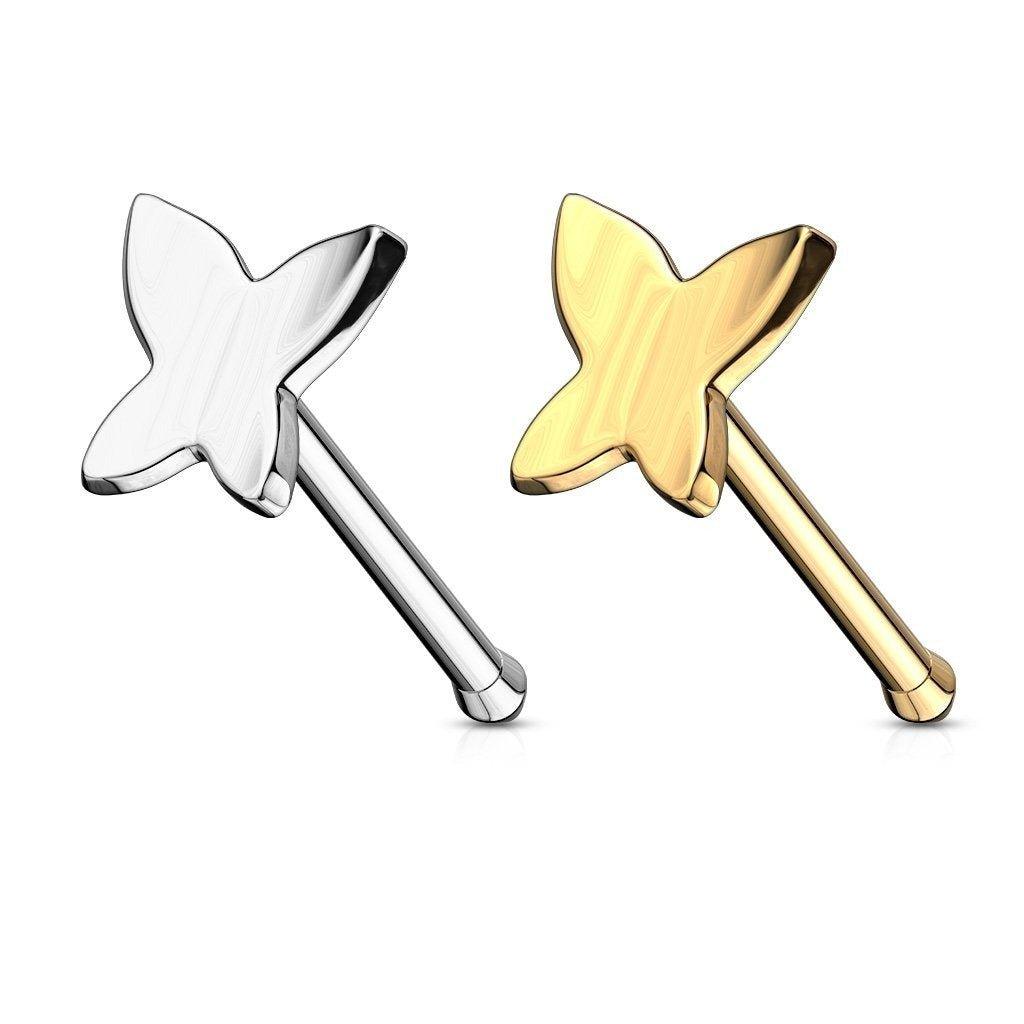 14kt Gold Butterfly Nose Bone 20G-My Body Piercing Jewellery