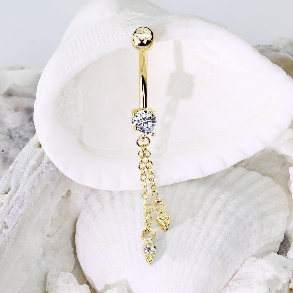 14kt Gold Chain Dangle Belly Bar 14G-My Body Piercing Jewellery