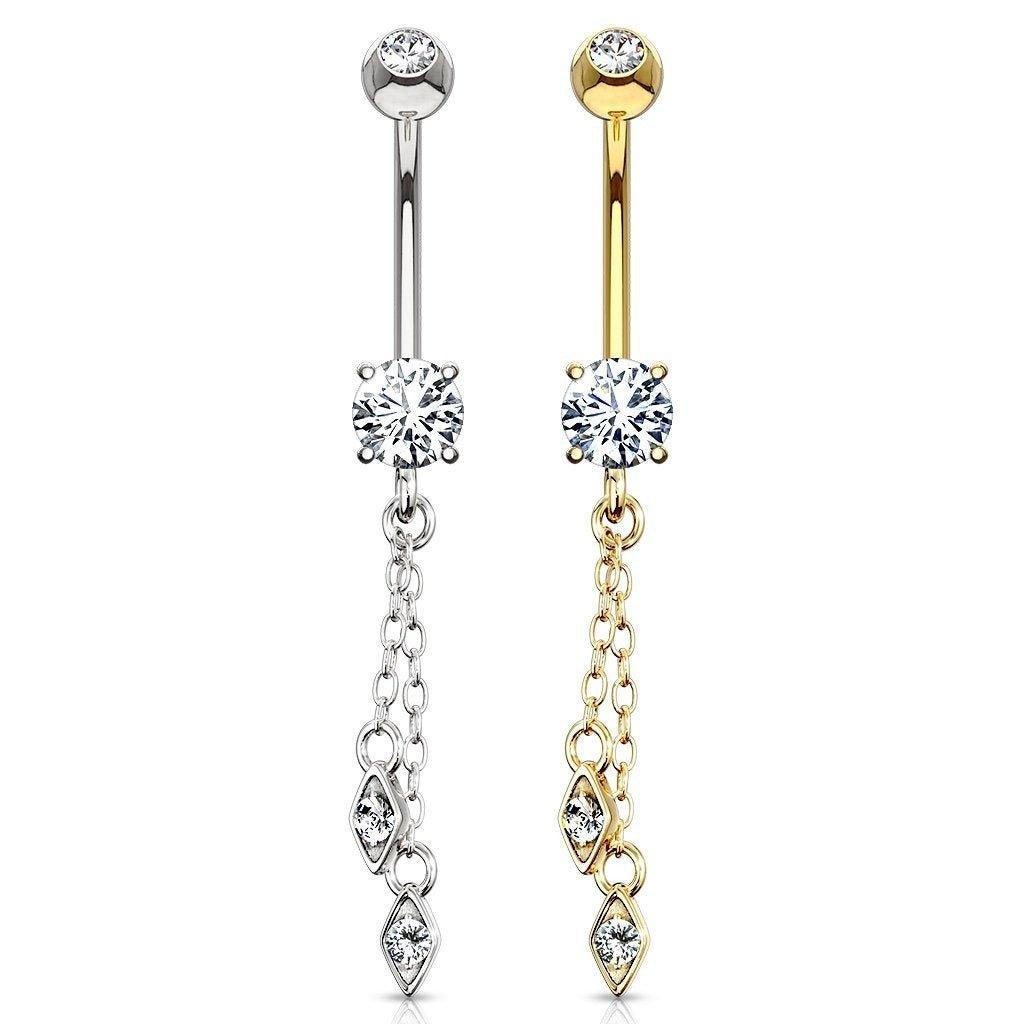 14kt Gold Chain Dangle Belly Bar 14G-My Body Piercing Jewellery