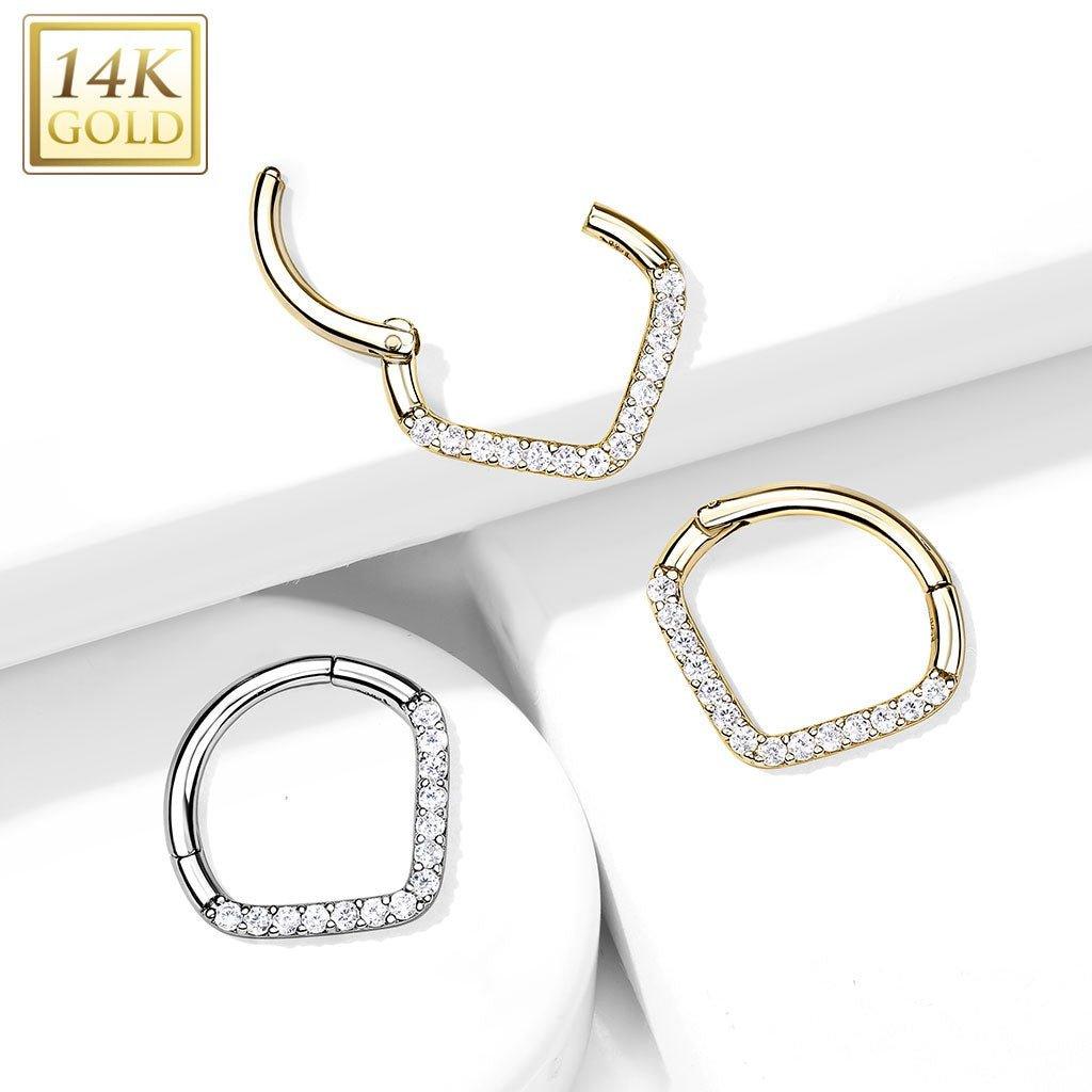 14kt Gold Chevron Paved Hinged Ring 16G-My Body Piercing Jewellery