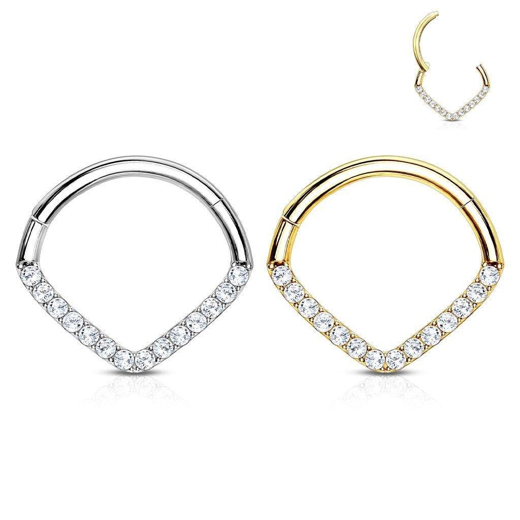 14kt Gold Chevron Paved Hinged Ring 16G-My Body Piercing Jewellery