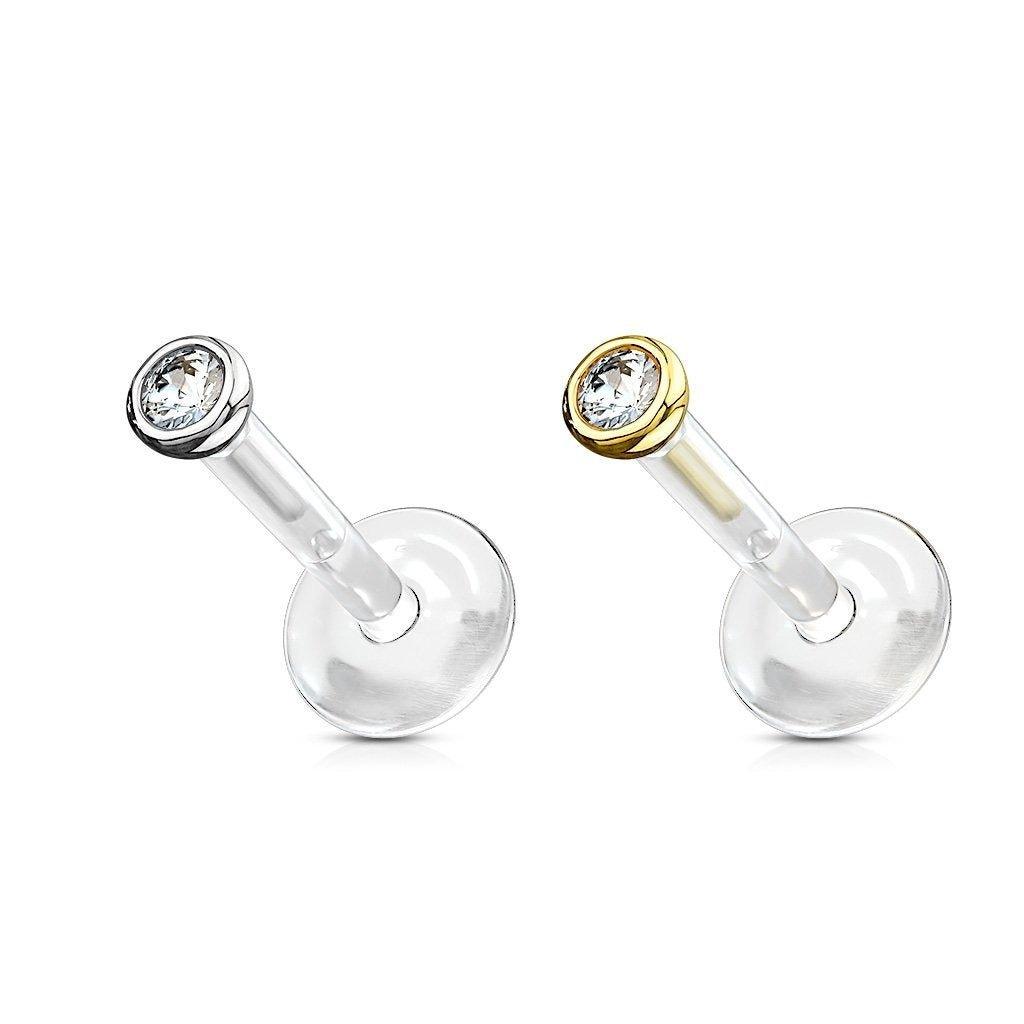 14kt Gold Clear Gem Bioflex Labret 16G-My Body Piercing Jewellery