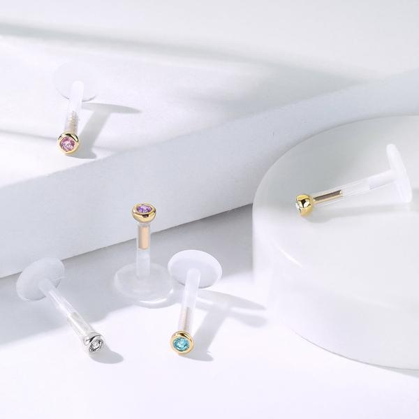 14kt Gold Clear Gem Bioflex Labret 16G-My Body Piercing Jewellery