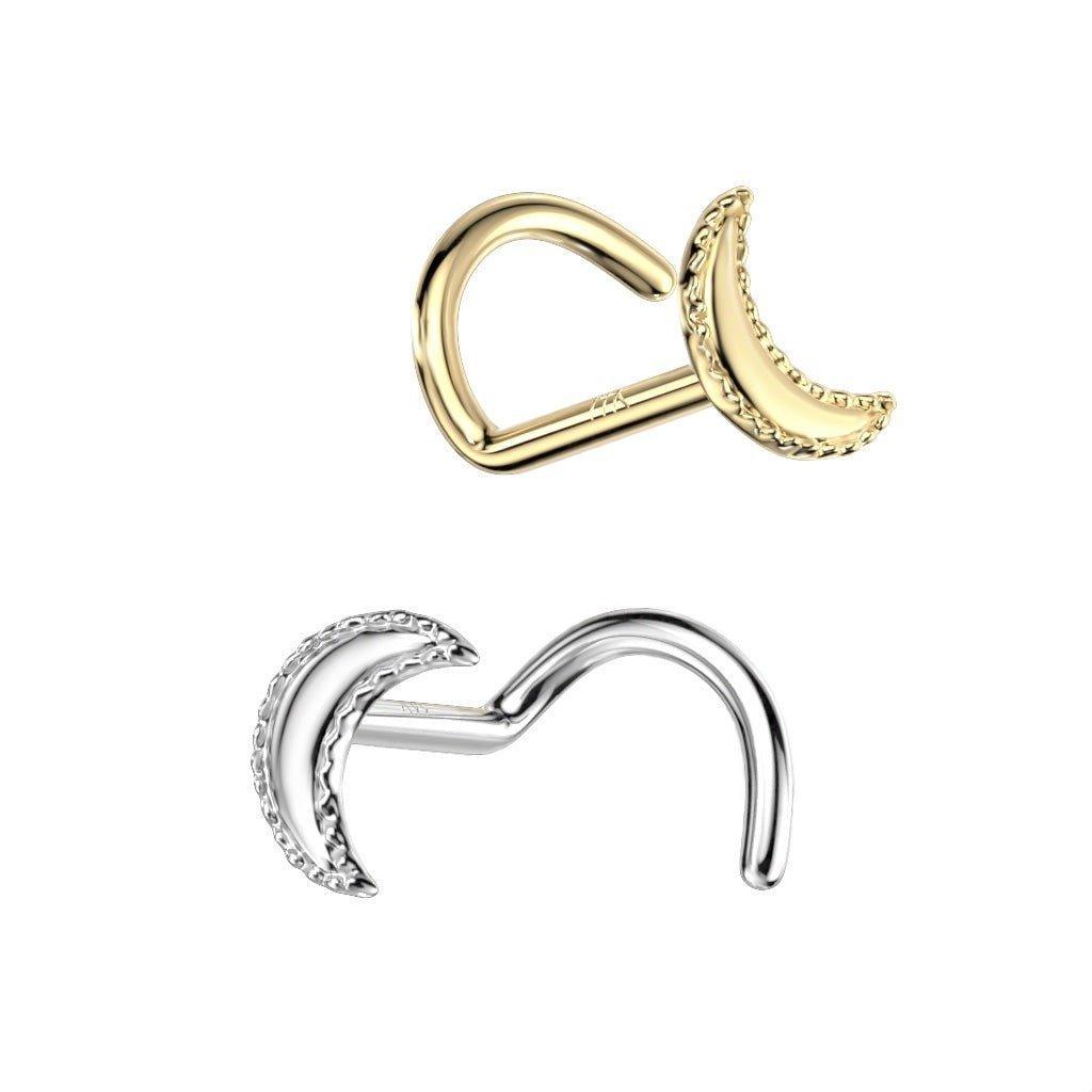 14kt Gold Crescent Moon Nose Screw 20G-My Body Piercing Jewellery