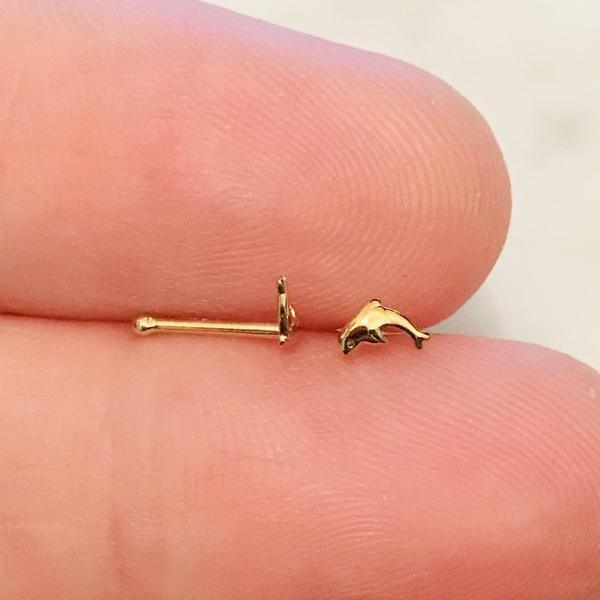14kt Gold Dolphin Nose Bone 20G-My Body Piercing Jewellery