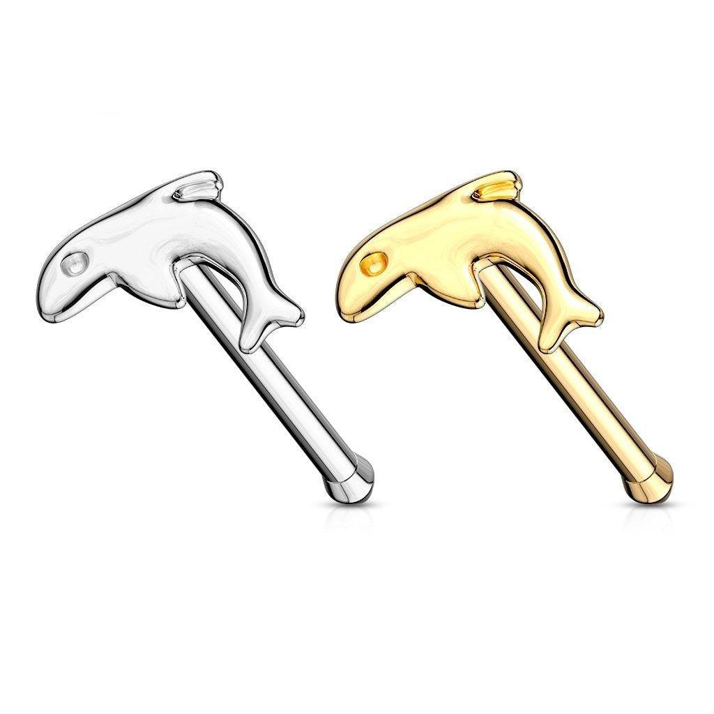 14kt Gold Dolphin Nose Bone 20G-My Body Piercing Jewellery
