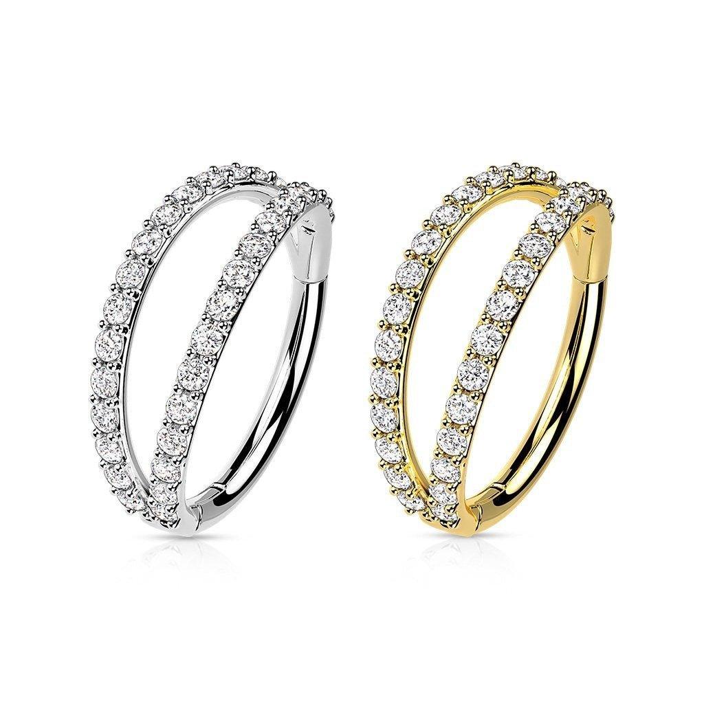 14kt Gold Double Side Paved Hinged Ring 16G-My Body Piercing Jewellery