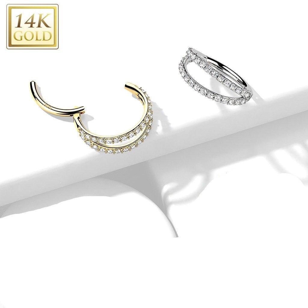 14kt Gold Double Side Paved Hinged Ring 16G-My Body Piercing Jewellery