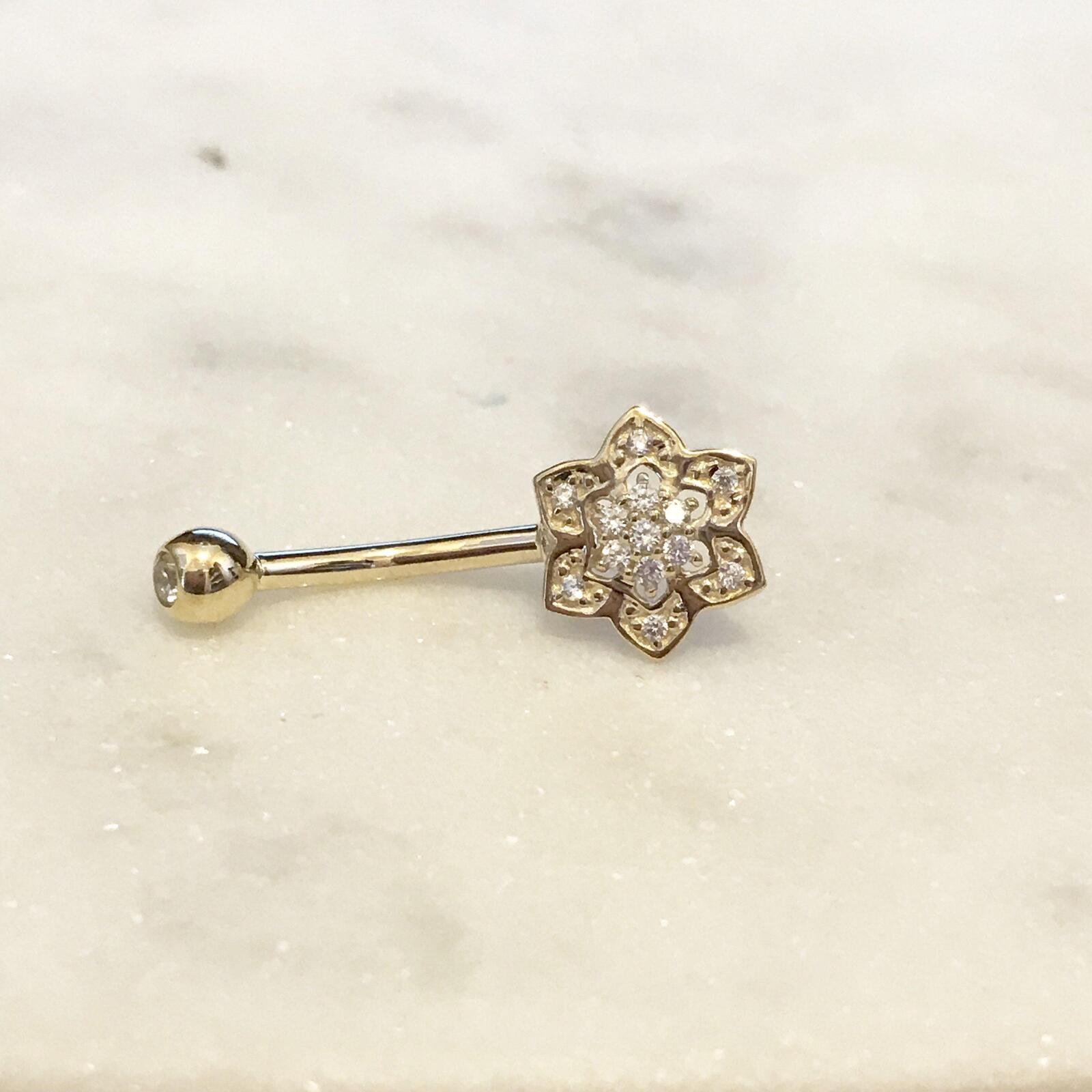 14kt Gold Flower Belly Bar 14G-My Body Piercing Jewellery