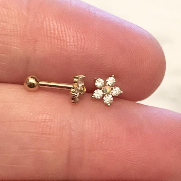 14kt Gold Flower Cartilage Bar 16G 6mm-My Body Piercing Jewellery