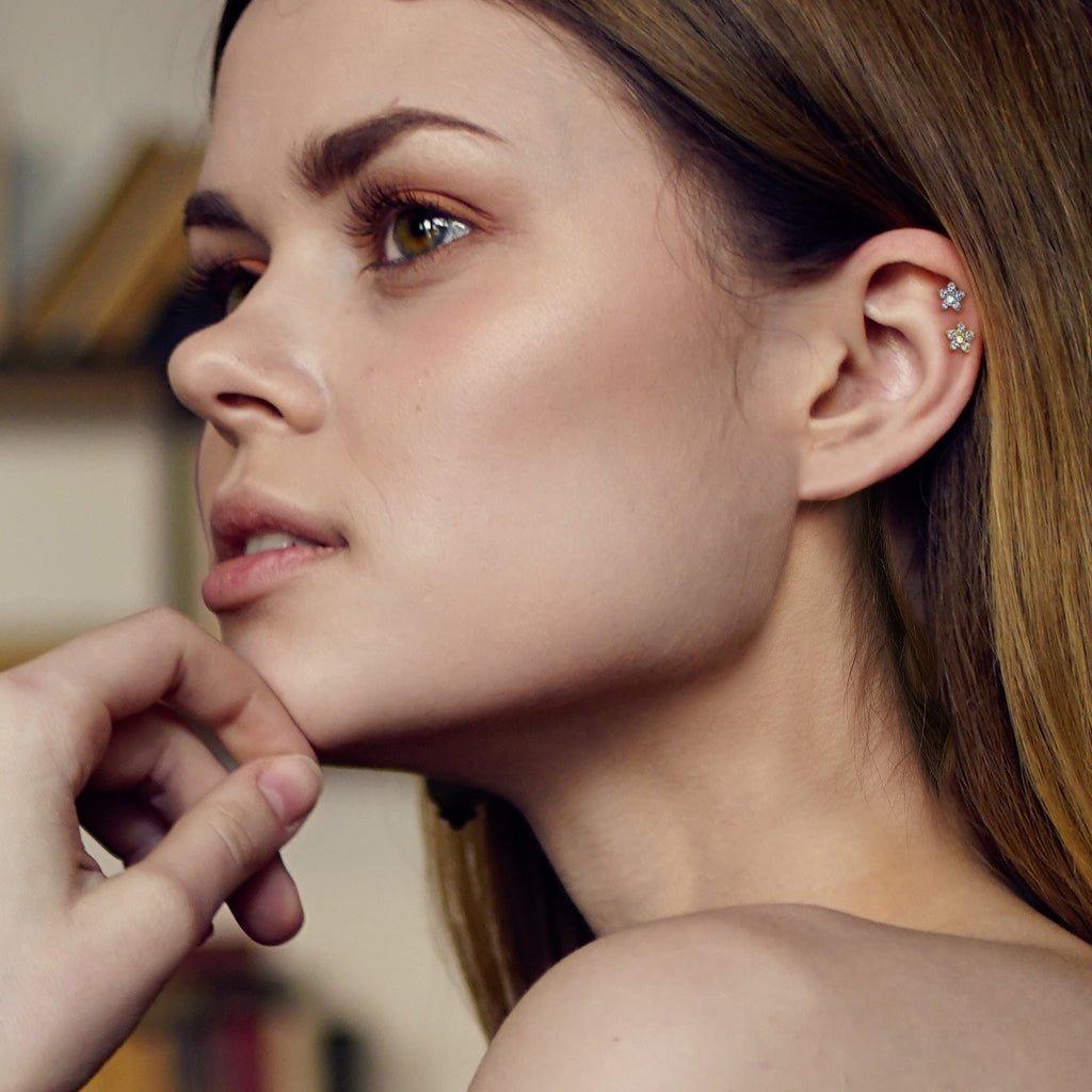 14kt Gold Flower Cartilage Bar 16G 6mm-My Body Piercing Jewellery