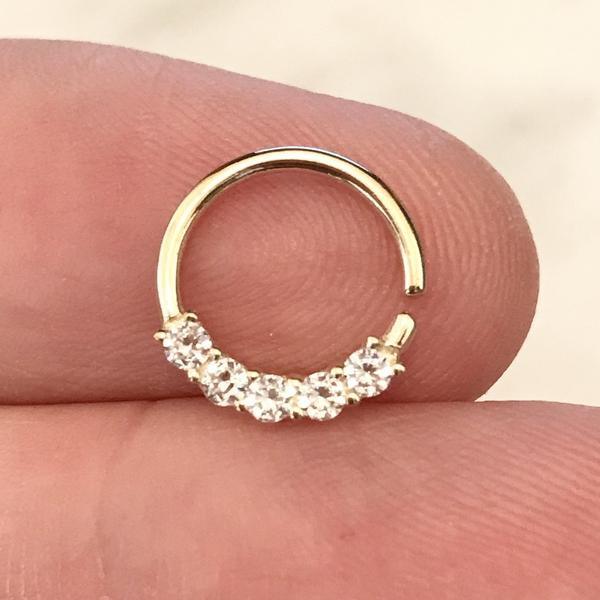 14kt Gold 5 Gem Twist Ring 16G 10mm-My Body Piercing Jewellery