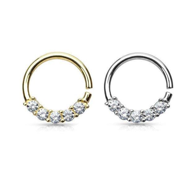 14kt Gold 5 Gem Twist Ring 16G 10mm-My Body Piercing Jewellery