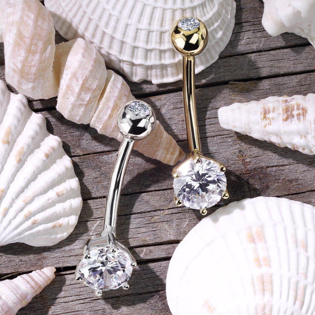 14kt Gold Gem Belly Bar 14G-My Body Piercing Jewellery