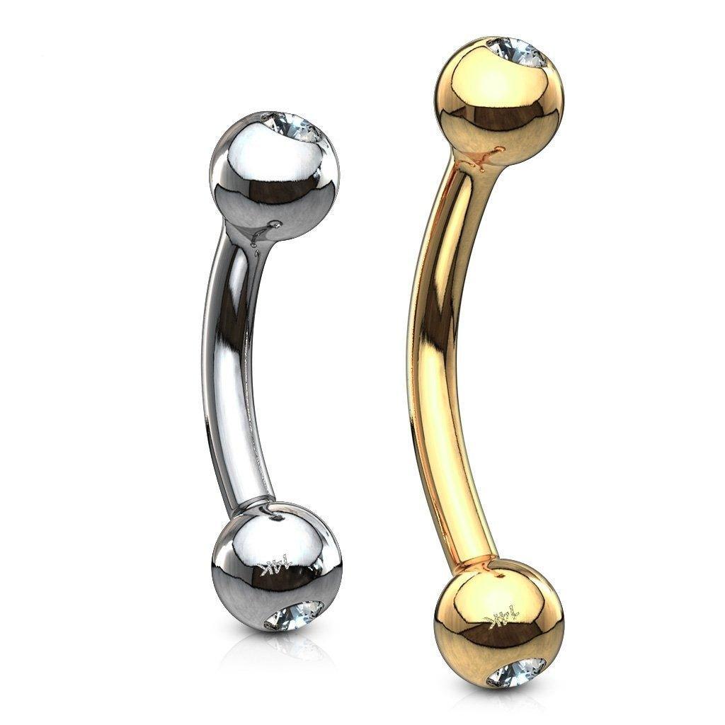 14kt Gold Gem Curve 16G 8mm-My Body Piercing Jewellery