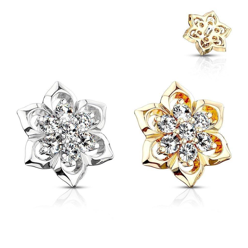 14kt Gold Gem Flower Dermal Top 14G-My Body Piercing Jewellery