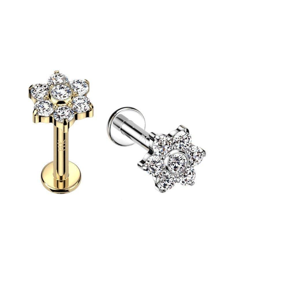 14kt Gold Gem Flower Labret-My Body Piercing Jewellery