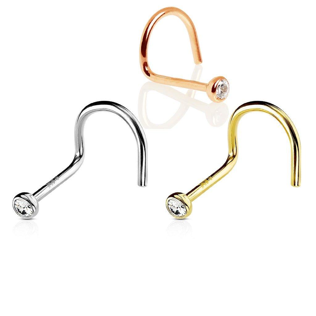 14kt Gold Gem Nose Screw 20G 18G-My Body Piercing Jewellery