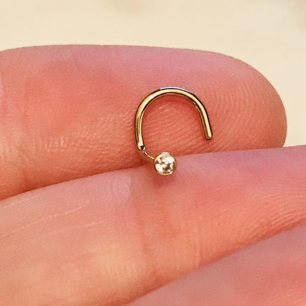 14kt Gold Gem Nose Screw 20G 18G-My Body Piercing Jewellery