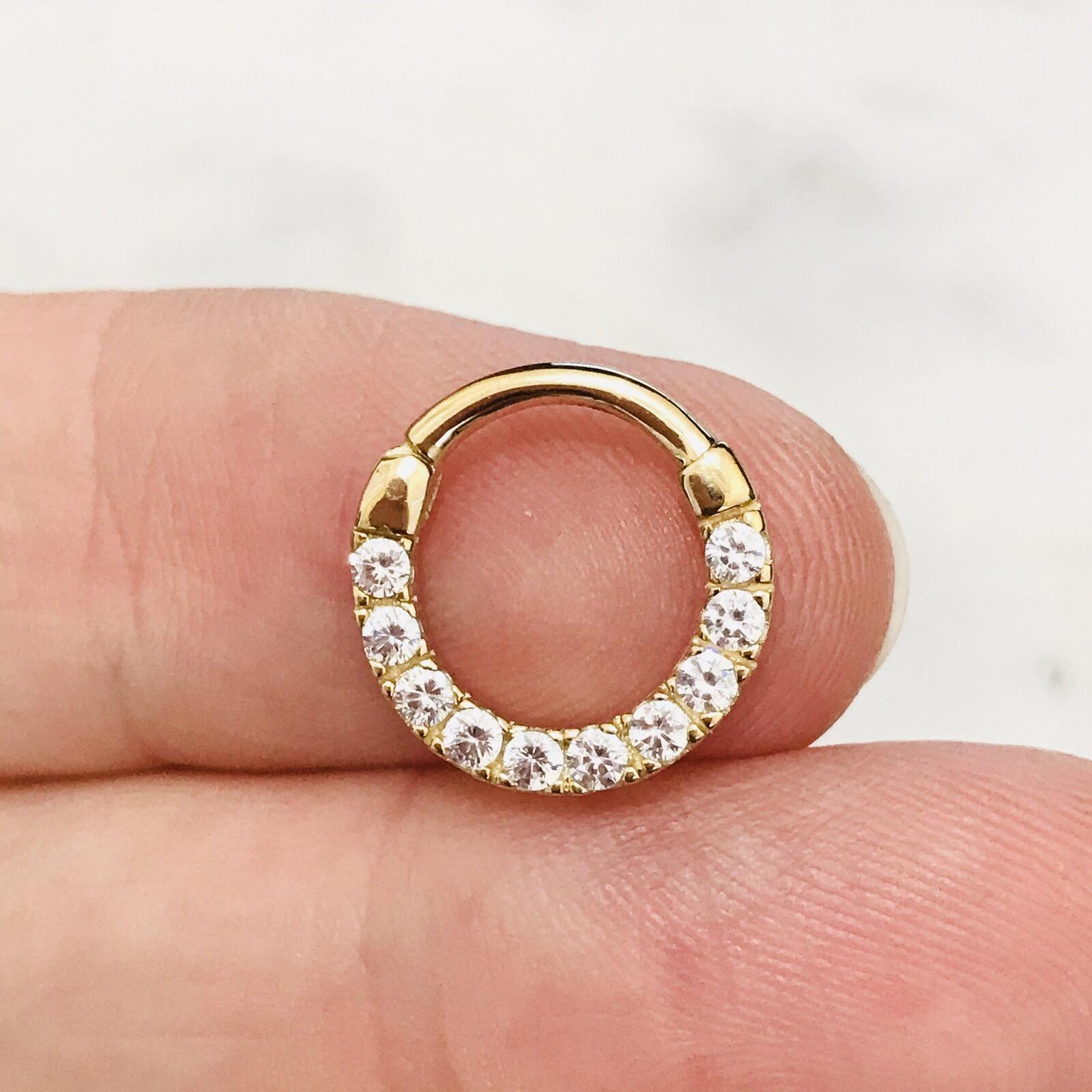 14kt Gold Gem Paved Septum Clicker 16G-My Body Piercing Jewellery