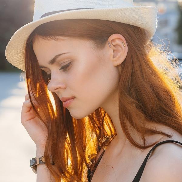 14kt Gold Gem Row Cartilage Bar 16G 6mm-My Body Piercing Jewellery