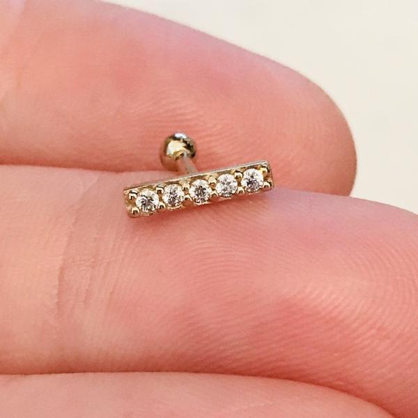 14kt Gold Gem Row Cartilage Bar 16G 6mm-My Body Piercing Jewellery