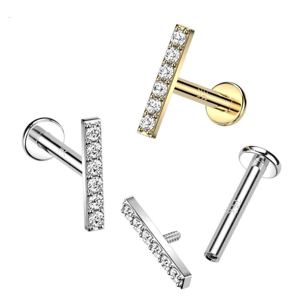 14kt Gold Gem Row Labret-My Body Piercing Jewellery