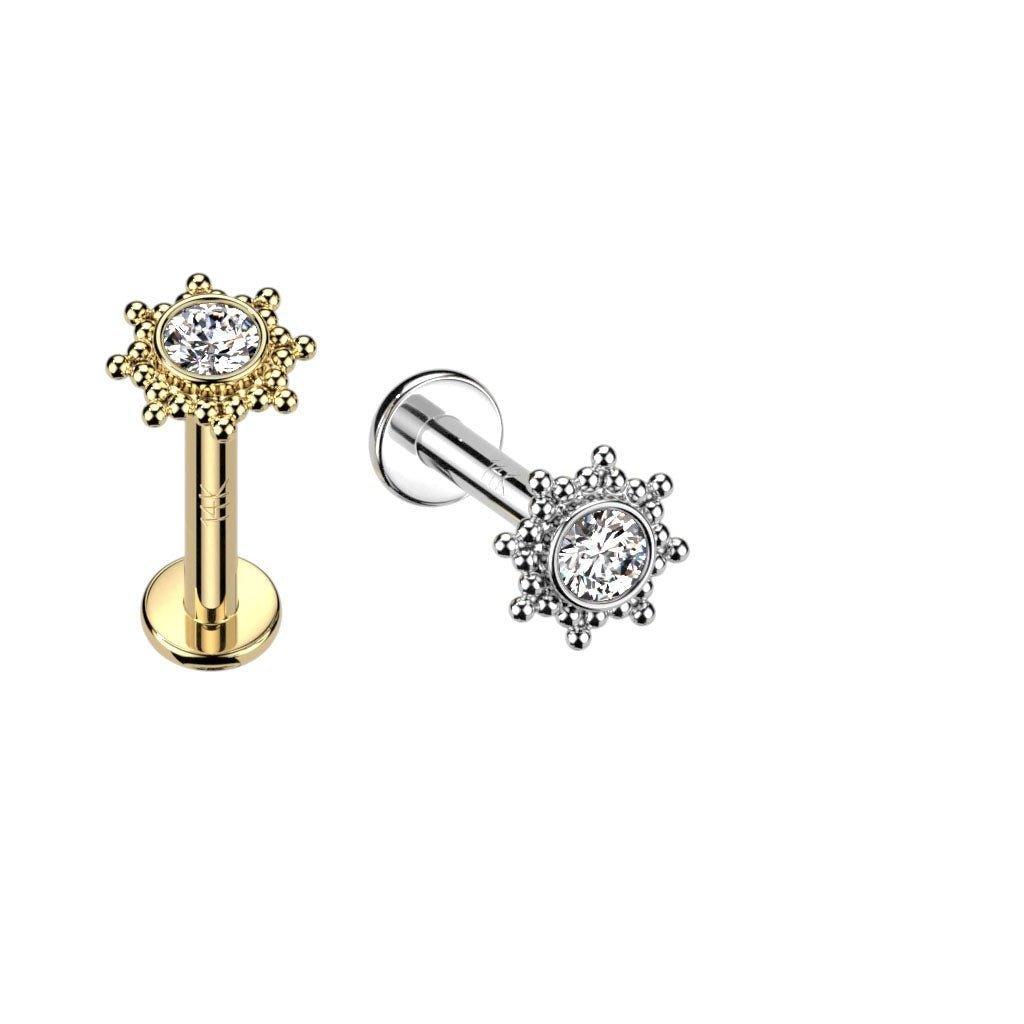 14kt Gold Gem Starburst Labret-My Body Piercing Jewellery