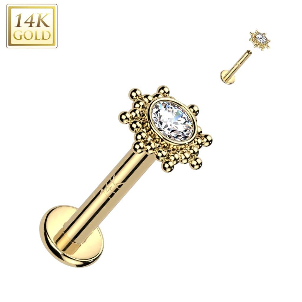 14kt Gold Gem Starburst Labret-My Body Piercing Jewellery