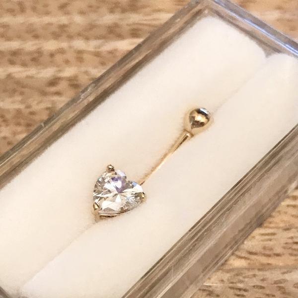 14kt Gold Heart Gem Belly Bar 14G-My Body Piercing Jewellery