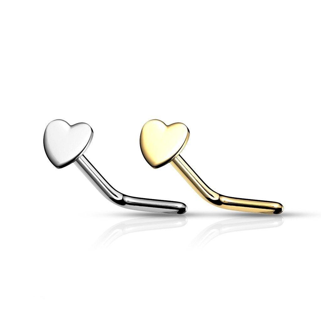 14kt Gold Heart Nose L Bend 20G-My Body Piercing Jewellery