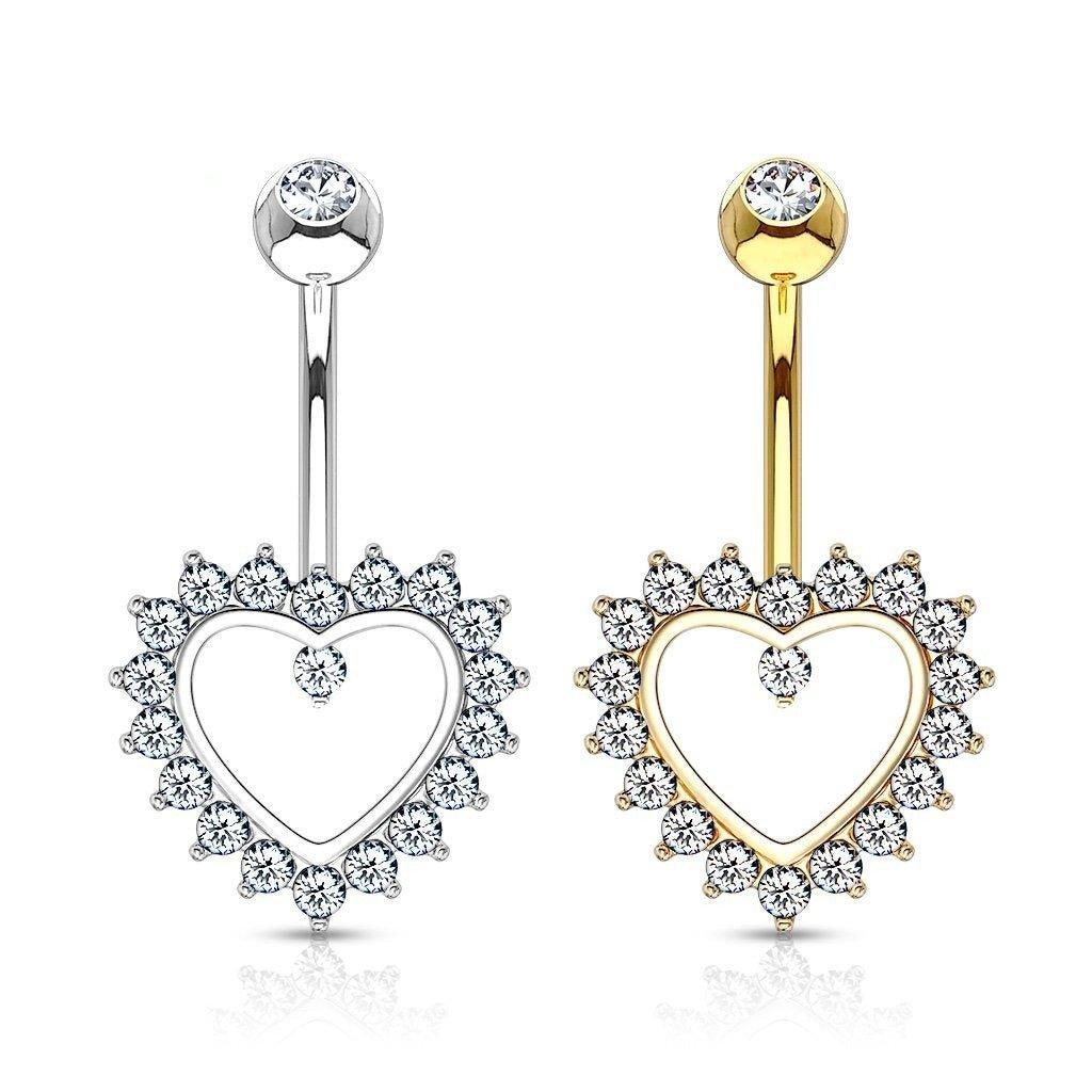 14kt Gold Hollow Gem Heart Belly Bar 14G-My Body Piercing Jewellery