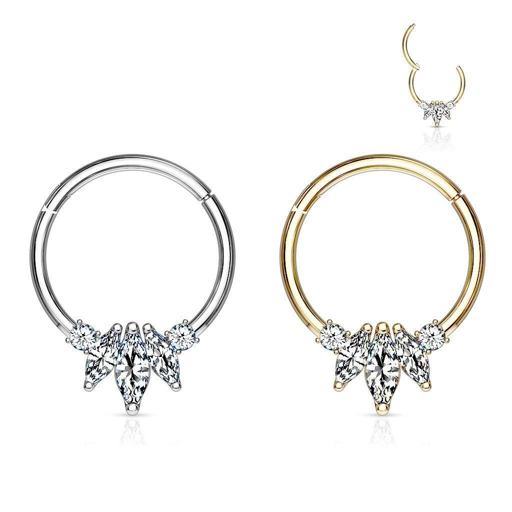 14kt Gold Marquise Gem Hinged Ring 16G-My Body Piercing Jewellery