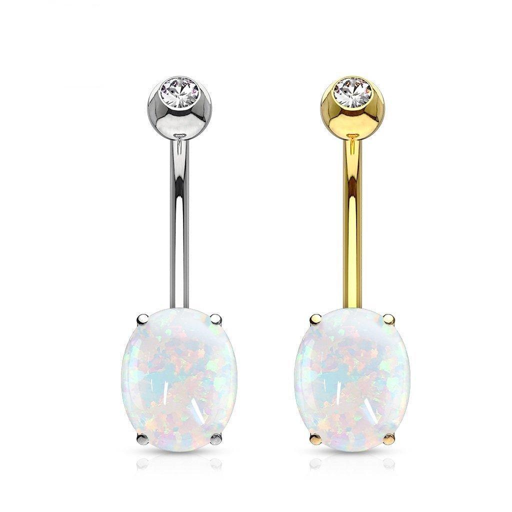 14kt Gold Opal Belly Bar 14G-My Body Piercing Jewellery
