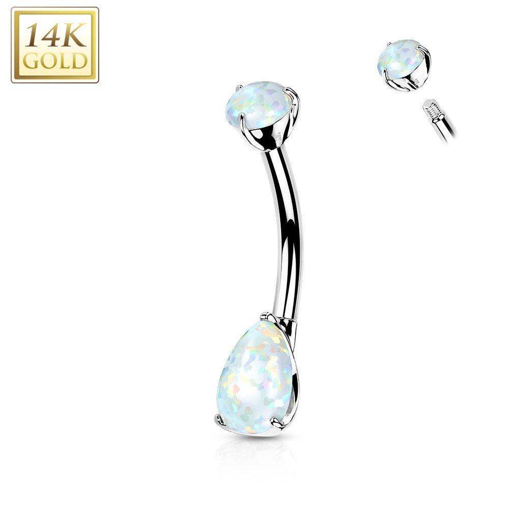 14kt Gold Opal Drop Belly Bar 14G-My Body Piercing Jewellery