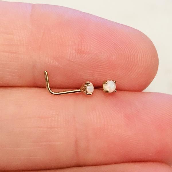 14kt Gold Opal Nose L Bend 20G-My Body Piercing Jewellery