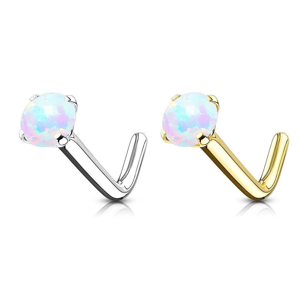 14kt Gold Opal Nose L Bend 20G-My Body Piercing Jewellery