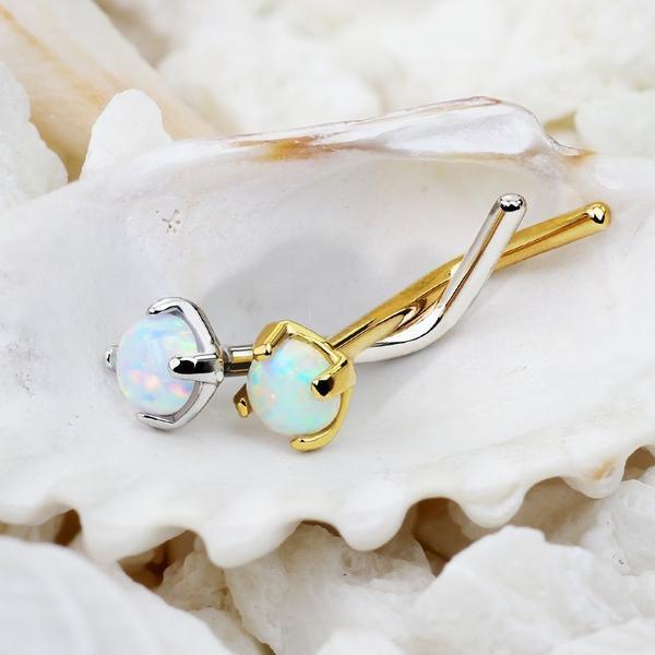 14kt Gold Opal Nose L Bend 20G-My Body Piercing Jewellery