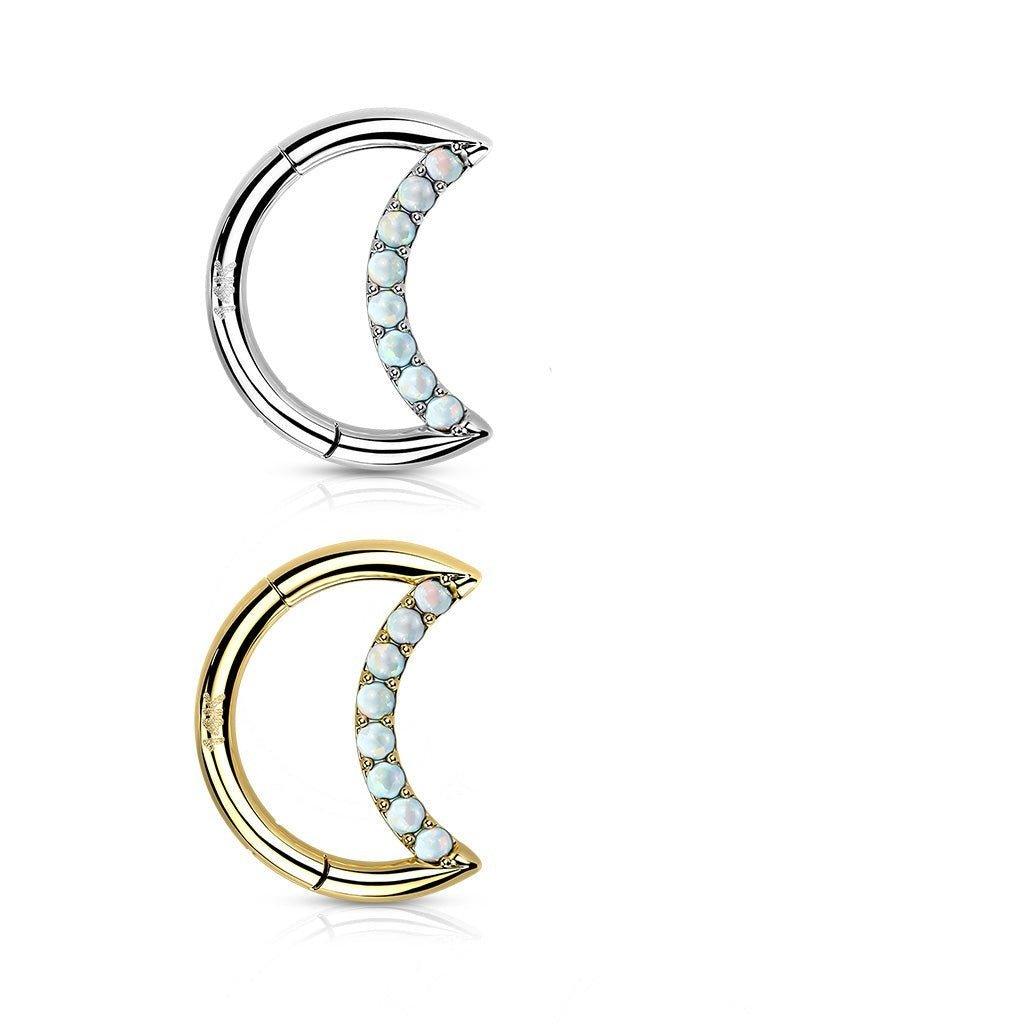 14kt Gold Opal Crescent Hinged Ring-My Body Piercing Jewellery