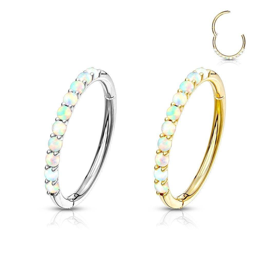 14kt Gold Opal Side Paved Hinged Ring 16G-My Body Piercing Jewellery