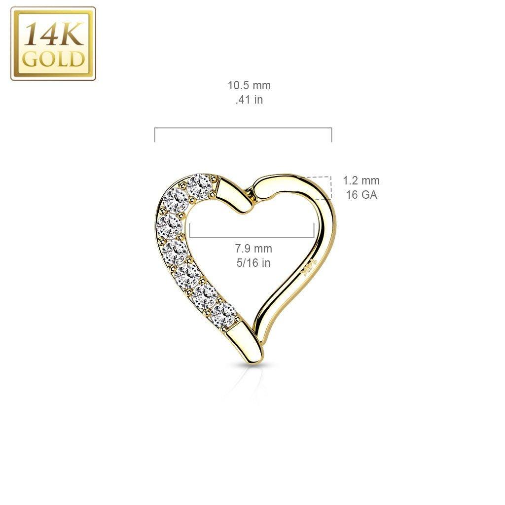 14kt Gold Paved Heart Hinged Daith Ring 16G-My Body Piercing Jewellery