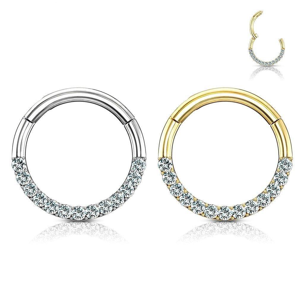 14kt Gold Paved Hinged Ring 16G-My Body Piercing Jewellery