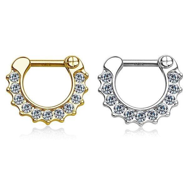 14kt Gold Paved Septum Clicker 16G-My Body Piercing Jewellery