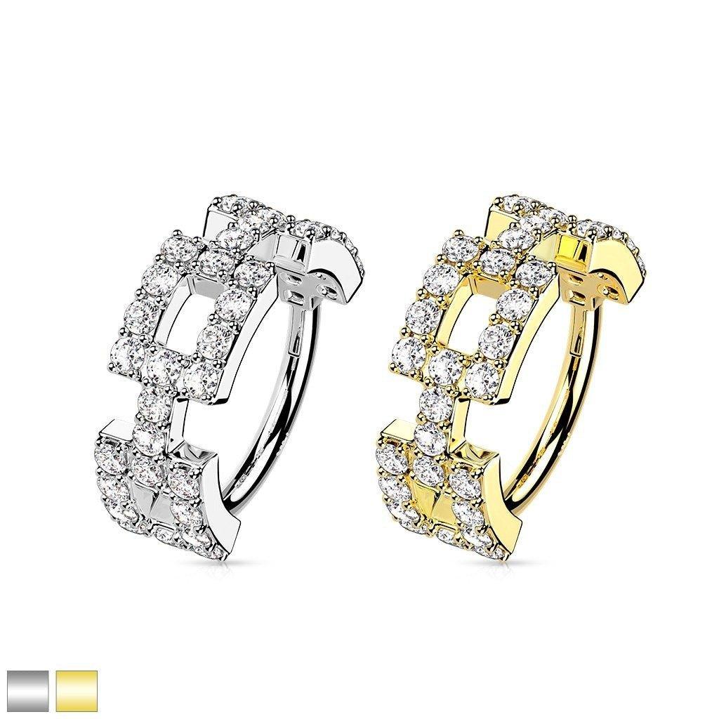 14kt Gold Paved Squares Hinged Ring 16G-My Body Piercing Jewellery